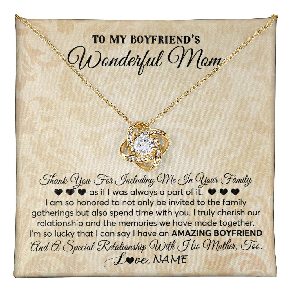 Love Knot Necklace 18K Yellow Gold Finish | 1 | Personalized To My Boyfriend's Mom Necklace Thank You Including Me In Your Family Mother In Law Mothers Day Christmas Jewelry Customized Gift Box Message Card | teecentury