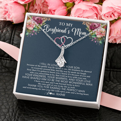 Alluring Beauty Necklace 14K White Gold Finish | 2 | Personalized To My Boyfriend's Mom Necklace Thank You Mother In Law Mother Of The Groom Birthday Wedding Mothers Day Christmas Customized Gift Box Message Card | teecentury