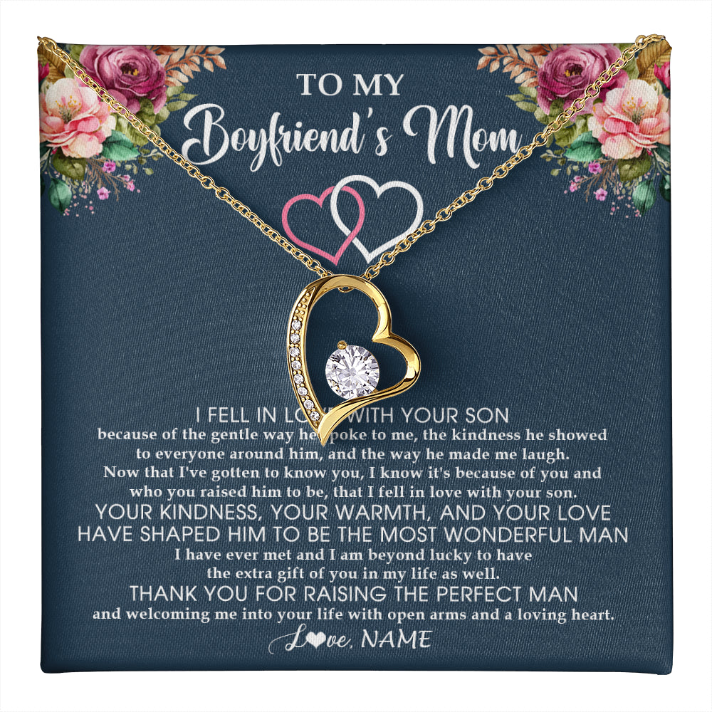 Forever Love Necklace 18K Yellow Gold Finish | 1 | Personalized To My Boyfriend's Mom Necklace Thank You Mother In Law Mother Of The Groom Birthday Wedding Mothers Day Christmas Customized Gift Box Message Card | teecentury