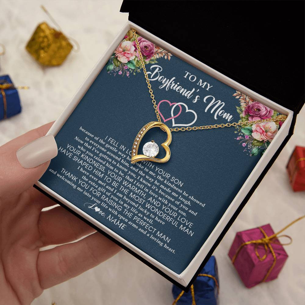 Forever Love Necklace 18K Yellow Gold Finish | 2 | Personalized To My Boyfriend's Mom Necklace Thank You Mother In Law Mother Of The Groom Birthday Wedding Mothers Day Christmas Customized Gift Box Message Card | teecentury