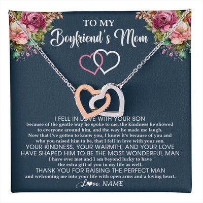 Interlocking Hearts Necklace Stainless Steel & Rose Gold Finish | 1 | Personalized To My Boyfriend's Mom Necklace Thank You Mother In Law Mother Of The Groom Birthday Wedding Mothers Day Christmas Customized Gift Box Message Card | teecentury