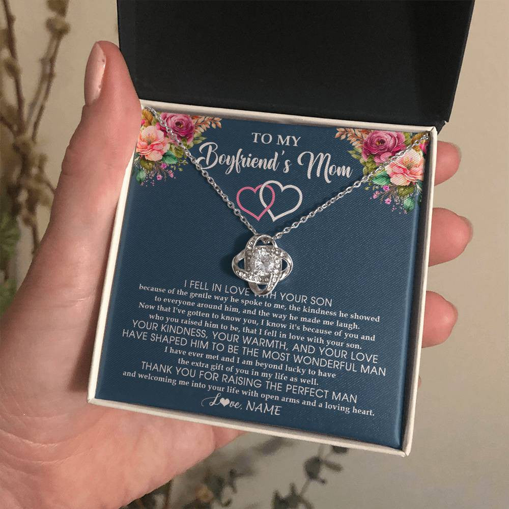 Love Knot Necklace 14K White Gold Finish | 2 | Personalized To My Boyfriend's Mom Necklace Thank You Mother In Law Mother Of The Groom Birthday Wedding Mothers Day Christmas Customized Gift Box Message Card | teecentury