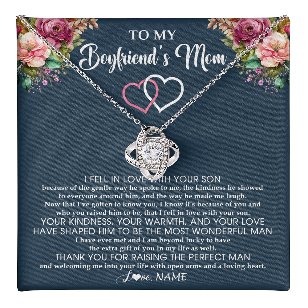 Love Knot Necklace 14K White Gold Finish | 1 | Personalized To My Boyfriend's Mom Necklace Thank You Mother In Law Mother Of The Groom Birthday Wedding Mothers Day Christmas Customized Gift Box Message Card | teecentury