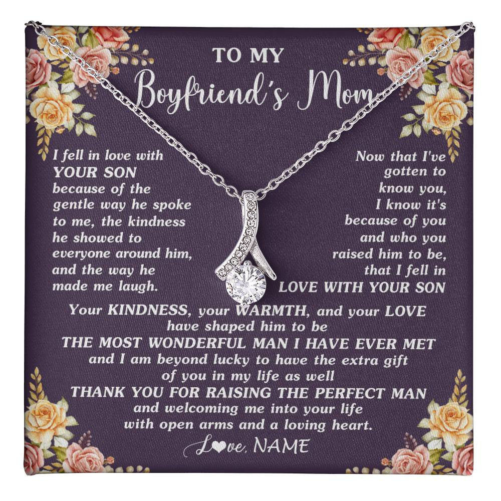Alluring Beauty Necklace 14K White Gold Finish | 1 | Personalized To My Boyfriend's Mom Necklace Thank You Welcoming Me Future Mother In Law Wedding Day Birthday Christmas Jewelry Pendant Gift Box Message Card | teecentury