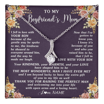 Alluring Beauty Necklace 14K White Gold Finish | 1 | Personalized To My Boyfriend's Mom Necklace Thank You Welcoming Me Future Mother In Law Wedding Day Birthday Christmas Jewelry Pendant Gift Box Message Card | teecentury