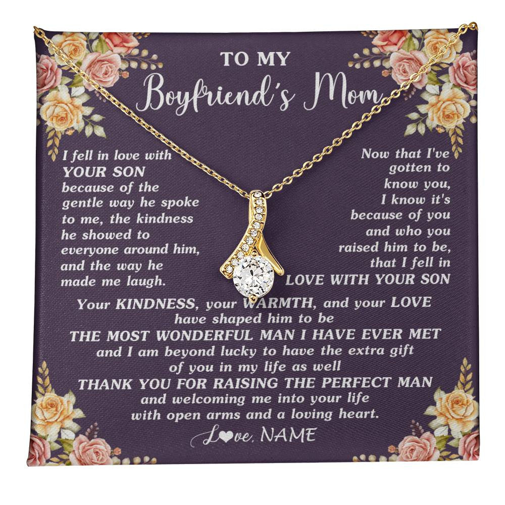 Alluring Beauty Necklace 18K Yellow Gold Finish | 1 | Personalized To My Boyfriend's Mom Necklace Thank You Welcoming Me Future Mother In Law Wedding Day Birthday Christmas Jewelry Pendant Gift Box Message Card | teecentury