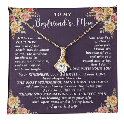 Alluring Beauty Necklace 18K Yellow Gold Finish | 1 | Personalized To My Boyfriend's Mom Necklace Thank You Welcoming Me Future Mother In Law Wedding Day Birthday Christmas Jewelry Pendant Gift Box Message Card | teecentury