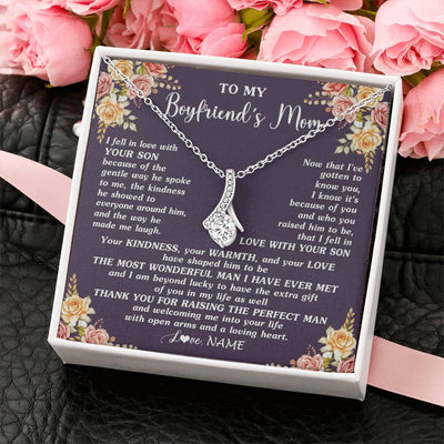 Alluring Beauty Necklace 14K White Gold Finish | 2 | Personalized To My Boyfriend's Mom Necklace Thank You Welcoming Me Future Mother In Law Wedding Day Birthday Christmas Jewelry Pendant Gift Box Message Card | teecentury