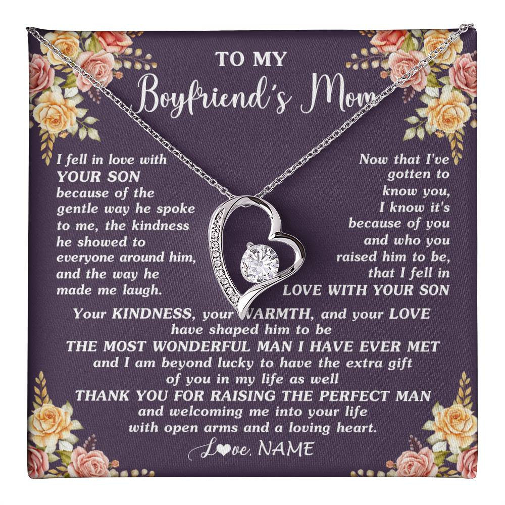Forever Love Necklace 14K White Gold Finish | 1 | Personalized To My Boyfriend's Mom Necklace Thank You Welcoming Me Future Mother In Law Wedding Day Birthday Christmas Jewelry Pendant Gift Box Message Card | teecentury