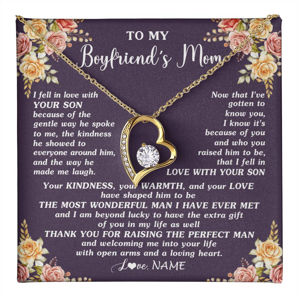 Forever Love Necklace 18K Yellow Gold Finish | 1 | Personalized To My Boyfriend's Mom Necklace Thank You Welcoming Me Future Mother In Law Wedding Day Birthday Christmas Jewelry Pendant Gift Box Message Card | teecentury
