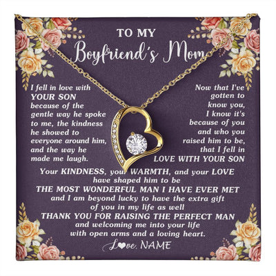Forever Love Necklace 18K Yellow Gold Finish | 1 | Personalized To My Boyfriend's Mom Necklace Thank You Welcoming Me Future Mother In Law Wedding Day Birthday Christmas Jewelry Pendant Gift Box Message Card | teecentury
