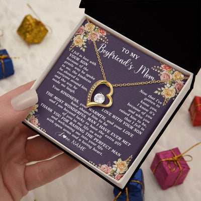 Forever Love Necklace 18K Yellow Gold Finish | 2 | Personalized To My Boyfriend's Mom Necklace Thank You Welcoming Me Future Mother In Law Wedding Day Birthday Christmas Jewelry Pendant Gift Box Message Card | teecentury