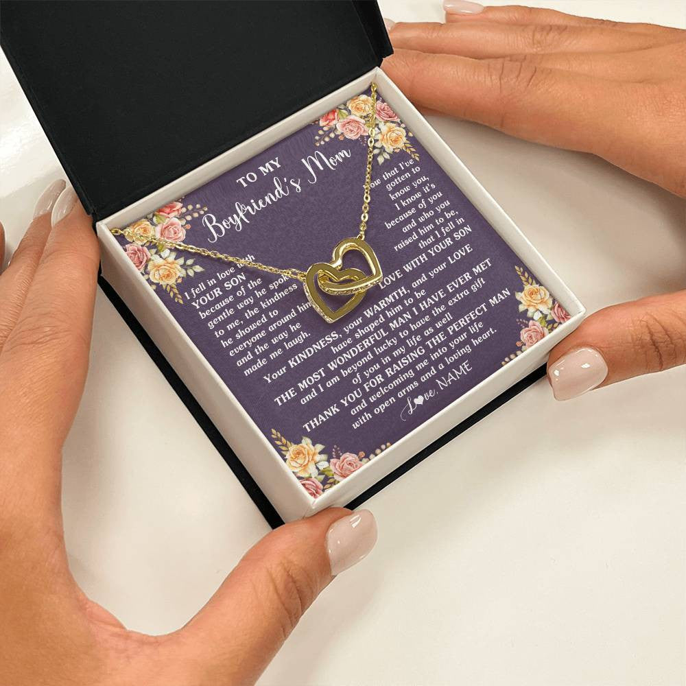 Interlocking Hearts Necklace 18K Yellow Gold Finish | 2 | Personalized To My Boyfriend's Mom Necklace Thank You Welcoming Me Future Mother In Law Wedding Day Birthday Christmas Jewelry Pendant Gift Box Message Card | teecentury