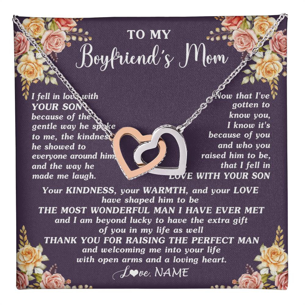 Interlocking Hearts Necklace Stainless Steel & Rose Gold Finish | 1 | Personalized To My Boyfriend's Mom Necklace Thank You Welcoming Me Future Mother In Law Wedding Day Birthday Christmas Jewelry Pendant Gift Box Message Card | teecentury