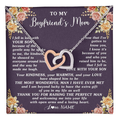 Interlocking Hearts Necklace Stainless Steel & Rose Gold Finish | 1 | Personalized To My Boyfriend's Mom Necklace Thank You Welcoming Me Future Mother In Law Wedding Day Birthday Christmas Jewelry Pendant Gift Box Message Card | teecentury