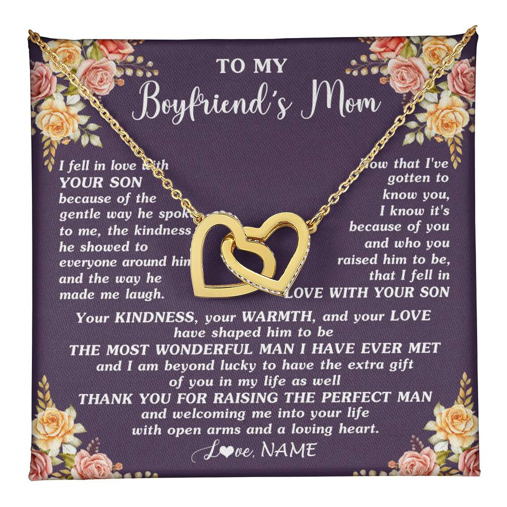 Interlocking Hearts Necklace 18K Yellow Gold Finish | 1 | Personalized To My Boyfriend's Mom Necklace Thank You Welcoming Me Future Mother In Law Wedding Day Birthday Christmas Jewelry Pendant Gift Box Message Card | teecentury