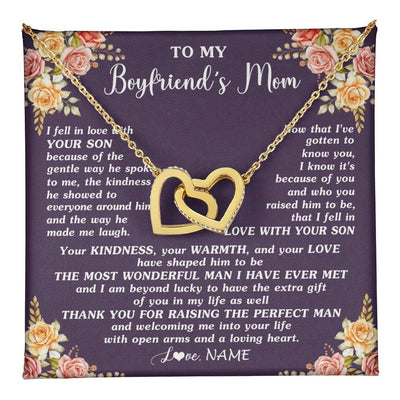 Interlocking Hearts Necklace 18K Yellow Gold Finish | 1 | Personalized To My Boyfriend's Mom Necklace Thank You Welcoming Me Future Mother In Law Wedding Day Birthday Christmas Jewelry Pendant Gift Box Message Card | teecentury