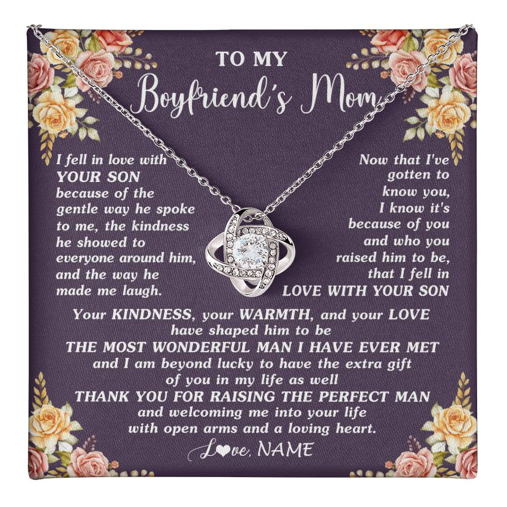 Love Knot Necklace 14K White Gold Finish | 1 | Personalized To My Boyfriend's Mom Necklace Thank You Welcoming Me Future Mother In Law Wedding Day Birthday Christmas Jewelry Pendant Gift Box Message Card | teecentury