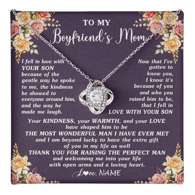 Love Knot Necklace 14K White Gold Finish | 1 | Personalized To My Boyfriend's Mom Necklace Thank You Welcoming Me Future Mother In Law Wedding Day Birthday Christmas Jewelry Pendant Gift Box Message Card | teecentury