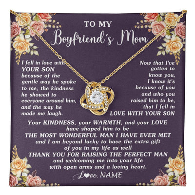 Love Knot Necklace 18K Yellow Gold Finish | 1 | Personalized To My Boyfriend's Mom Necklace Thank You Welcoming Me Future Mother In Law Wedding Day Birthday Christmas Jewelry Pendant Gift Box Message Card | teecentury