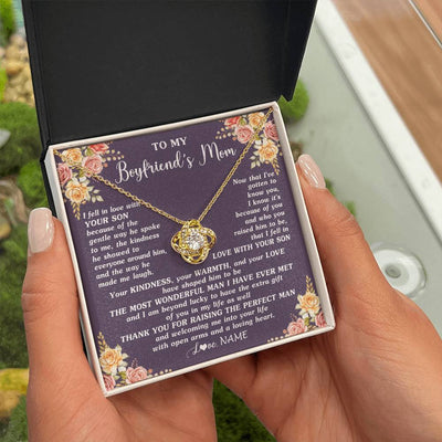 Love Knot Necklace 18K Yellow Gold Finish | 2 | Personalized To My Boyfriend's Mom Necklace Thank You Welcoming Me Future Mother In Law Wedding Day Birthday Christmas Jewelry Pendant Gift Box Message Card | teecentury