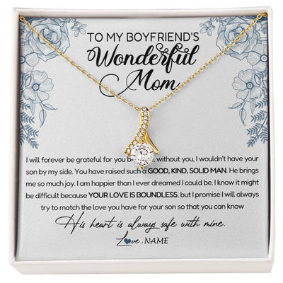 Alluring Beauty Necklace 18K Yellow Gold Finish | Personalized To My Boyfriend's Mom Necklace You Have Raised A Solid Man Boyfriends Mom Mother's Day Birthday Pendant Jewelry Customized Gift Box Message Card | teecentury