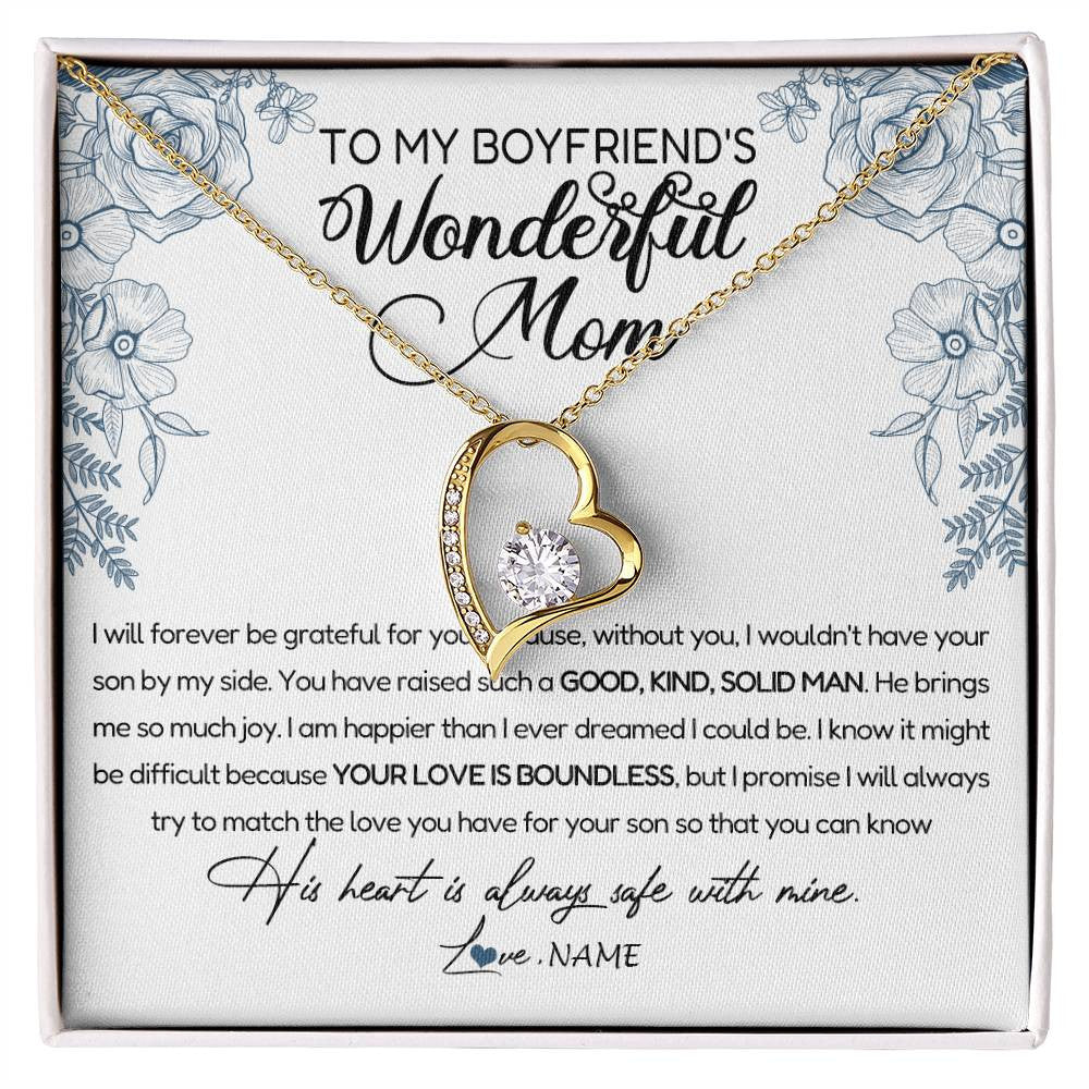 Forever Love Necklace 18K Yellow Gold Finish | Personalized To My Boyfriend's Mom Necklace You Have Raised A Solid Man Boyfriends Mom Mother's Day Birthday Pendant Jewelry Customized Gift Box Message Card | teecentury