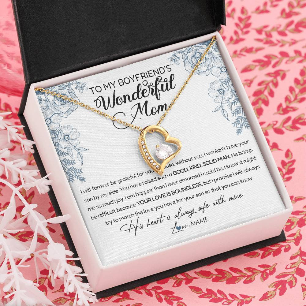 Forever Love Necklace 18K Yellow Gold Finish | Personalized To My Boyfriend's Mom Necklace You Have Raised A Solid Man Boyfriends Mom Mother's Day Birthday Pendant Jewelry Customized Gift Box Message Card | teecentury