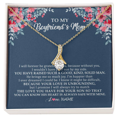 Alluring Beauty Necklace 18K Yellow Gold Finish | Personalized To My Boyfriend's Mom Necklace from Daugter I Will Forever Be Grateful Mother In Law Jewelry Birthday Wedding Christmas Customized Message Card | teecentury