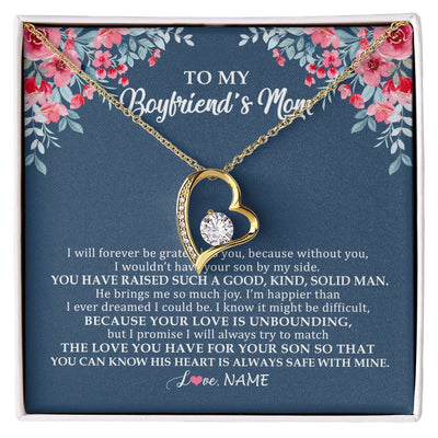 Forever Love Necklace 18K Yellow Gold Finish | Personalized To My Boyfriend's Mom Necklace from Daugter I Will Forever Be Grateful Mother In Law Jewelry Birthday Wedding Christmas Customized Message Card | teecentury