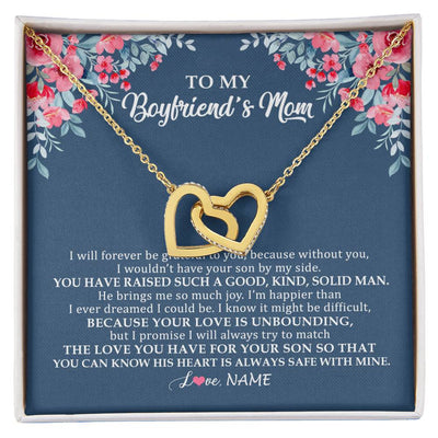 Interlocking Hearts Necklace 18K Yellow Gold Finish | Personalized To My Boyfriend's Mom Necklace from Daugter I Will Forever Be Grateful Mother In Law Jewelry Birthday Wedding Christmas Customized Message Card | teecentury