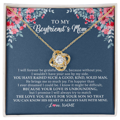 Love Knot Necklace 18K Yellow Gold Finish | Personalized To My Boyfriend's Mom Necklace from Daugter I Will Forever Be Grateful Mother In Law Jewelry Birthday Wedding Christmas Customized Message Card | teecentury
