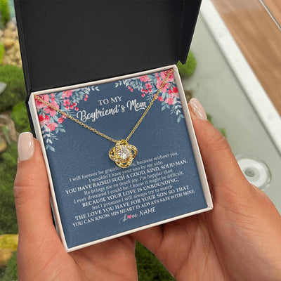 Love Knot Necklace 18K Yellow Gold Finish | Personalized To My Boyfriend's Mom Necklace from Daugter I Will Forever Be Grateful Mother In Law Jewelry Birthday Wedding Christmas Customized Message Card | teecentury