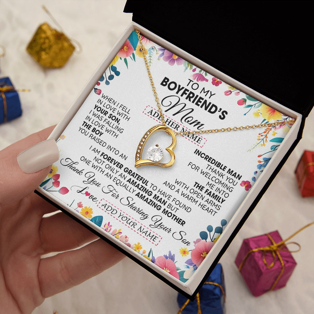 Forever Love Necklace 18K Yellow Gold Finish | 2 | Personalized To My Boyfriends Mom Gifts Necklace Mothers Day Gifts For Boyfriends Mom From Girlfriend Mother In Law Birthday Christmas Gift Box Message Card | teecentury.myshopify