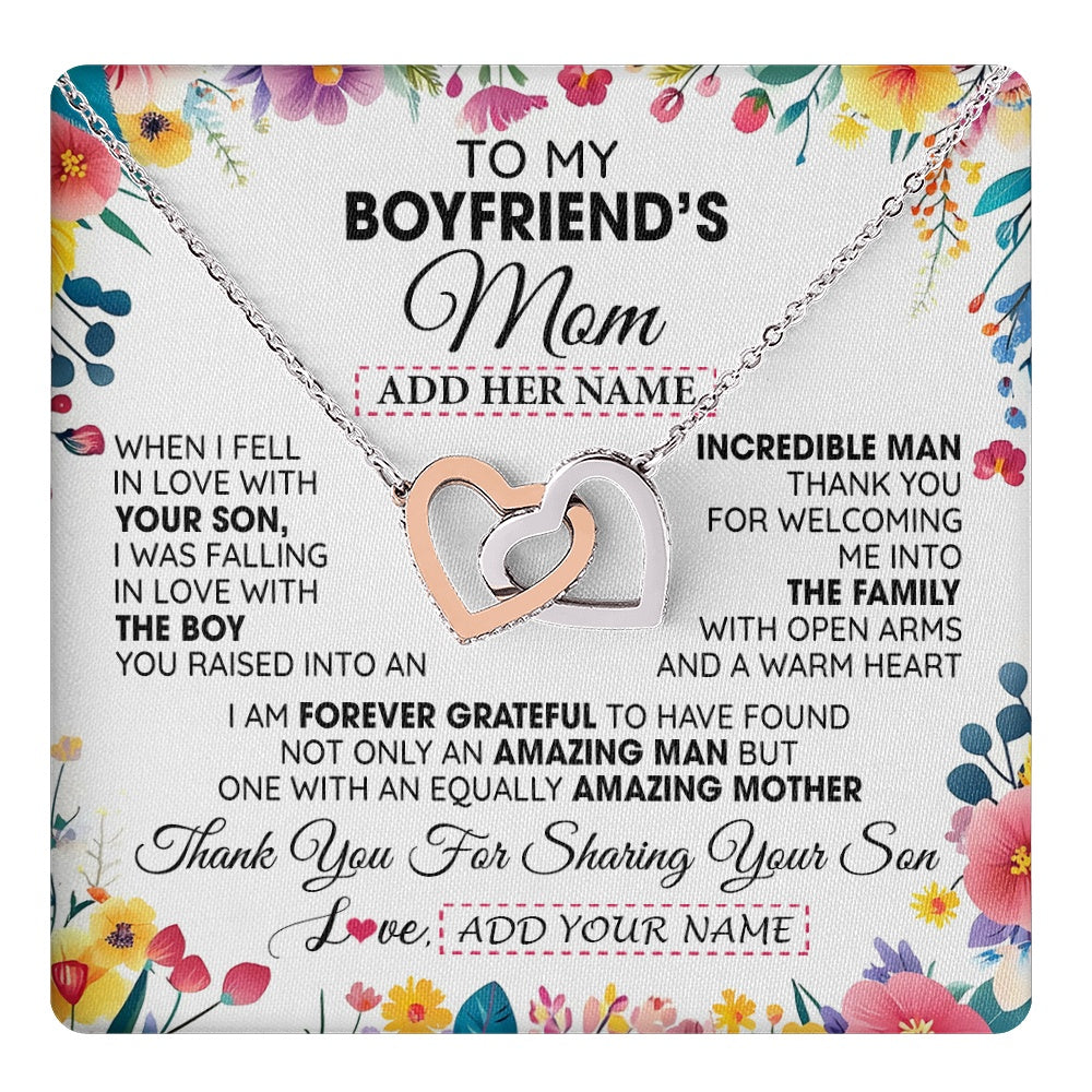 Interlocking Hearts Necklace Stainless Steel & Rose Gold Finish | 1 | Personalized To My Boyfriends Mom Gifts Necklace Mothers Day Gifts For Boyfriends Mom From Girlfriend Mother In Law Birthday Christmas Gift Box Message Card | teecentury.myshopify