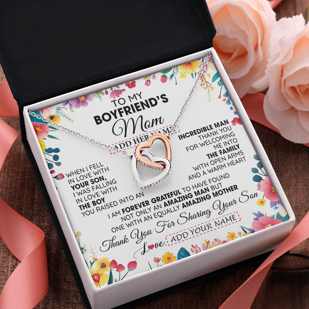 Interlocking Hearts Necklace Stainless Steel & Rose Gold Finish | 2 | Personalized To My Boyfriends Mom Gifts Necklace Mothers Day Gifts For Boyfriends Mom From Girlfriend Mother In Law Birthday Christmas Gift Box Message Card | teecentury.myshopify