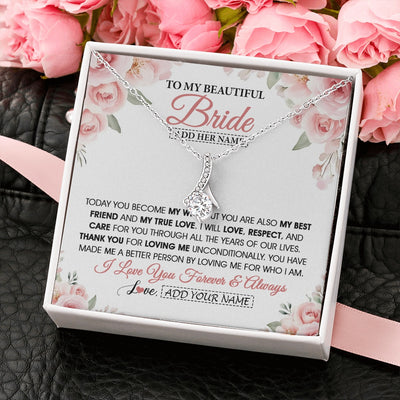 Alluring Beauty Necklace 14K White Gold Finish | 2 | Personalized To My Bride Necklace Gift From Groom Wedding Day My True Love Romantic Groom To Bride Jewelry Gifts Meaningful Custom Gift Box Message Card | https://teecentury.