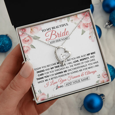 Forever Love Necklace 14K White Gold Finish | 2 | Personalized To My Bride Necklace Gift From Groom Wedding Day My True Love Romantic Groom To Bride Jewelry Gifts Meaningful Custom Gift Box Message Card | https://teecentury.