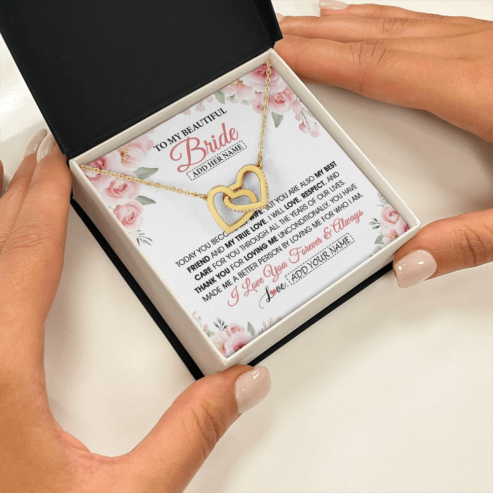 Interlocking Hearts Necklace 18K Yellow Gold Finish | 2 | Personalized To My Bride Necklace Gift From Groom Wedding Day My True Love Romantic Groom To Bride Jewelry Gifts Meaningful Custom Gift Box Message Card | https://teecentury.