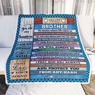 Personalized To My Brother Blanket From Sister Wood No Matter Where Life Takes Us Soul Sister Birthday Christmas Graduation Customized Fleece Throw Blanket | teecentury