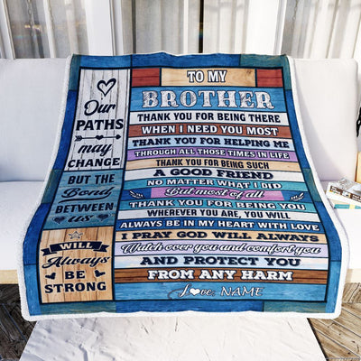 Personalized To My Brother Blanket From Sister Wood Thank You For Being There Big Brother Gift Birthday Christmas Graduation Customized Fleece Throw Blanket | teecentury