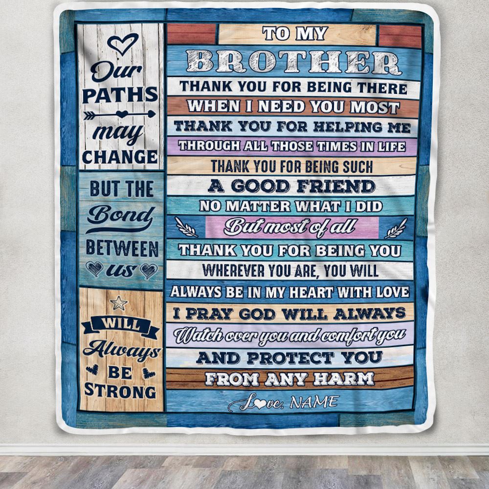 Personalized To My Brother Blanket From Sister Wood Thank You For Being There Big Brother Gift Birthday Christmas Graduation Customized Fleece Throw Blanket | teecentury