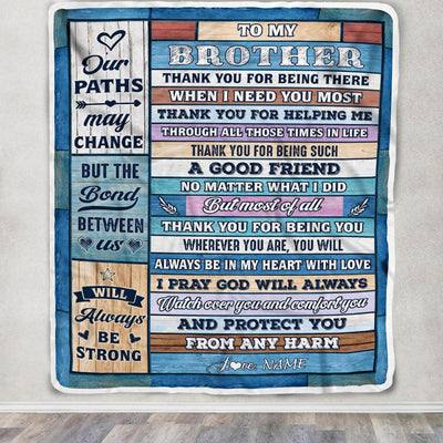 Personalized To My Brother Blanket From Sister Wood Thank You For Being There Big Brother Gift Birthday Christmas Graduation Customized Fleece Throw Blanket | teecentury