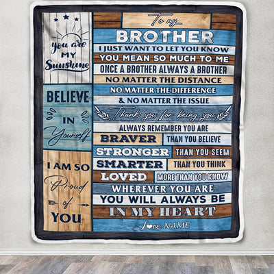 Personalized To My Brother Blanket From Sister Wood You Will Always Be In My Heart Brother Birthday Christmas Graduation Customized Bed Fleece Throw Blanket | teecentury