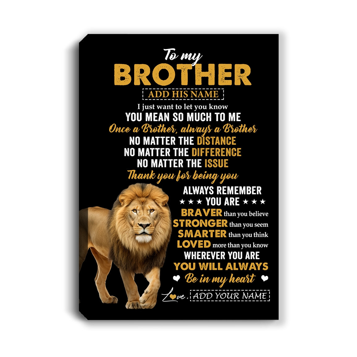 Personalized To My Brother Canvas From Sister Lion Always A Brother For Men Big Brother Birthday Graduation Christmas Custom Wall Art Print Framed Canvas | teecentury