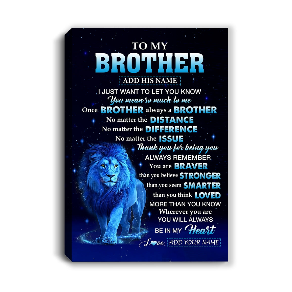 Personalized To My Brother Gifts From Sister Canvas Lion Always A Big Brother Birthday Gifts Graduation Ideas Presents Christmas Gift Custom Wall Art Framed Canvas | teecentury