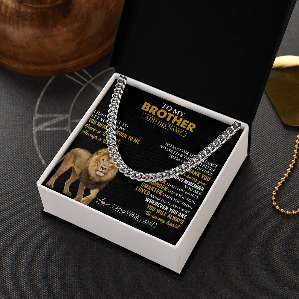 Cuban Link Chain Necklace Stainless Steel | 2 | Personalized To My Brother Necklace From Sister Lion Always A Brother For Men Big Brother Birthday Graduation Christmas Customized Gift Box Message Card | teecentury