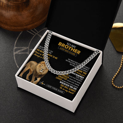 Cuban Link Chain Necklace Stainless Steel | 2 | Personalized To My Brother Necklace From Sister Lion Always A Brother For Men Big Brother Birthday Graduation Christmas Customized Gift Box Message Card | teecentury