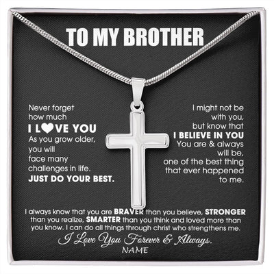 Stainless Cross Necklace | Personalized To My Brother Necklace From Sister Smarter Than You Think Brother Birthday Christmas Customized Gift Box Message Card | teecentury