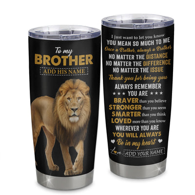 Personalized To My Brother Tumbler From Sister Lion Always A Brother For Men Big Brother Birthday Graduation Christmas Custom Stainless Steel Cup Travel Mug | teecentury